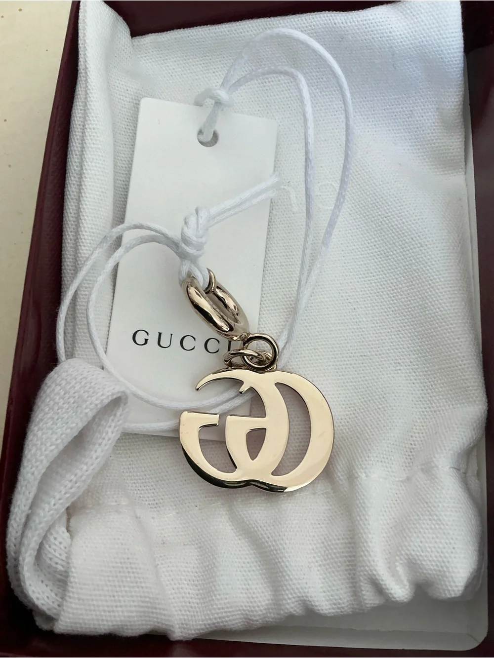 NEW IN BOX GUCCI PINK ENAMEL DOUBLE G LOGO BAG CHARM